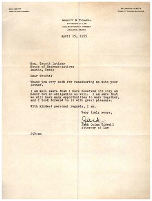 [Letter from Jack Quinn Tidwell to Truett Latimer, April 15, 1955]