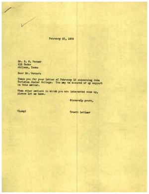 [Letter from Truett Latimer to R. W. Varner, February 23, 1955]
