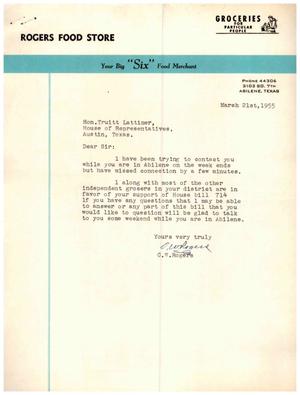 [Letter from C. W. Rogers to Truett Latimer, March 21, 1955]