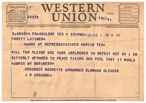 [Letter from J. W. Osborne to Truett Latimer, February 1, 1955]