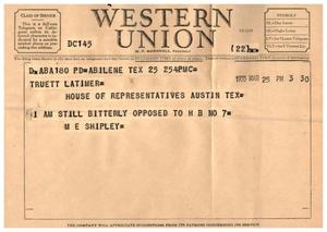 [Letter from M. E. Shipley to Truett Latimer, March 25, 1955]