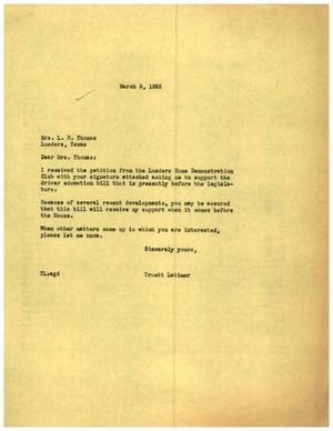 [Letter from Truett Latimer to Mrs. L. H. Thomas, March 9, 1955]
