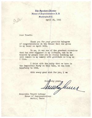 [Letter to Truett Latimer Expressing Gratitude, April 26, 1955]