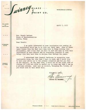[Letter from George H. Swinney to Truett Latimer, April 7, 1955]