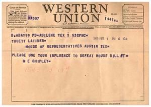 [Letter from M. E. Shipley to Truett Latimer, February 1, 1955]