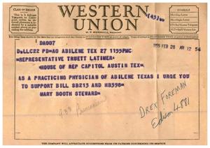 [Letter from Mary Booth Steward to Truett Latimer, February 28, 1955]