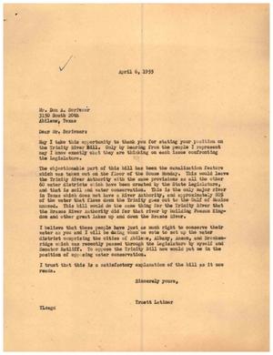[Letter from Truett Latimer to Don A. Sorivner, April 6, 1955]