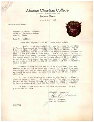 [Letter from John C. Stevens to Truett Latimer, April 26, 1955]