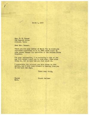 [Letter from Truett Latimer to Mrs. M. E. Tanner, March 9, 1955]
