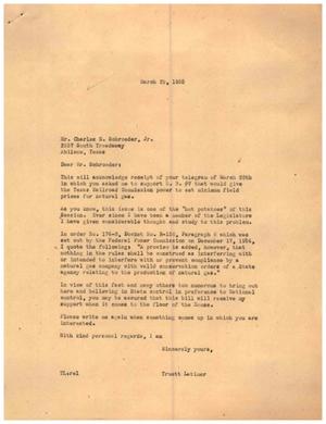 [Letter from Truett Latimer to Charles E. Schroeder, Jr., March 29, 1955]