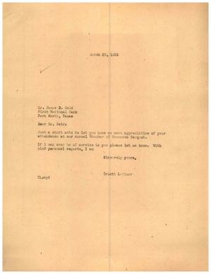 [Letter from Truett Latimer to James D. Reid, March 29, 1955]