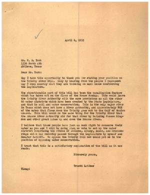 [Letter from Truett Latimer to W. M. York, April 6, 1955]