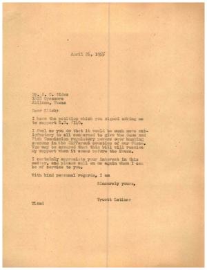 [Letter from Truett Latimer to A. C. Sides, April 26, 1955]