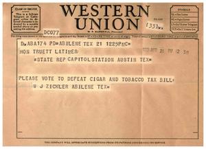 [Letter from W. J. Zickler to Truett Latimer, April 21, 1955]