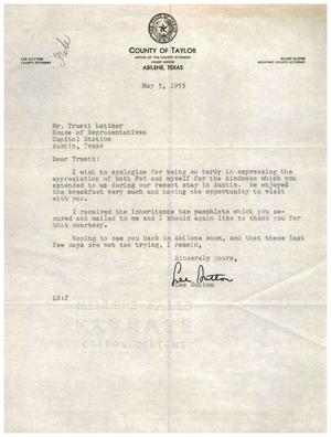 [Letter from Lee Sutton to Truett Latimer, May 5, 1955]