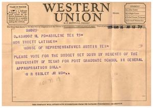 [Letter from W. R. Sibley, Jr. to Truett Latimer, March 16, 1955]