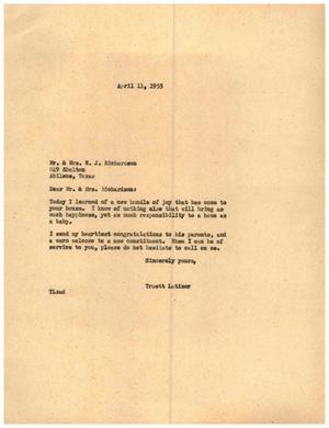 [Letter from Truett Latimer to Mr. and Mrs. W. J. Richardson, April 11, 1955]
