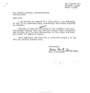 [Letter from Mrs. M. E. Tanner to Truett Latimer, March 7, 1955]