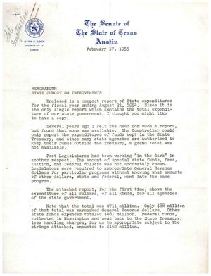[Letter from Ottis E. Lock Discussing the Report of State Expenditures, February 17, 1955]