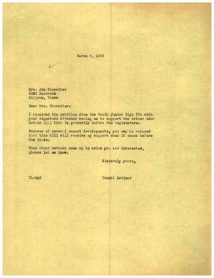 [Letter from Truett Latimer to Mrs. Joe Showalter, March 8, 1955]