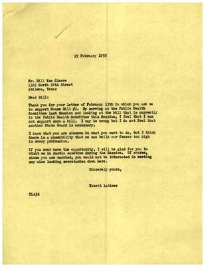 [Letter from Truett Latimer to Bill Van Cleave, February 23, 1955]