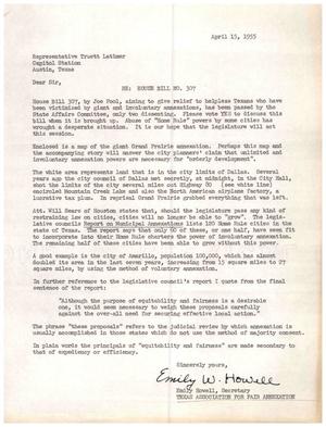 Primary view of object titled '[Letter from Texas Association for Fair Annexation to Truett Latimer, April 15, 1955]'.