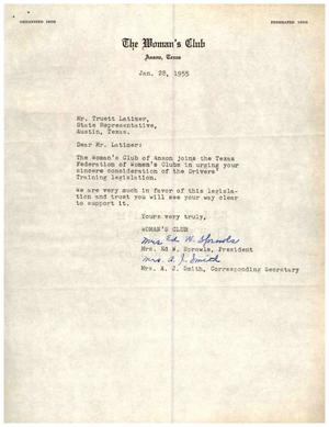 [Letter from The Woman's Club to Truett Latimer, January 28, 1955]