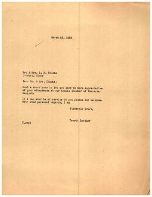 [Letter from Truett Latimer to Mr. and Mrs. L. H. Thomas, March 29, 1955]