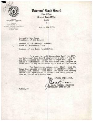 [Letter from J. Earl Rudder to Ben Ramsey and Jim Lindsey, April 12, 1955]