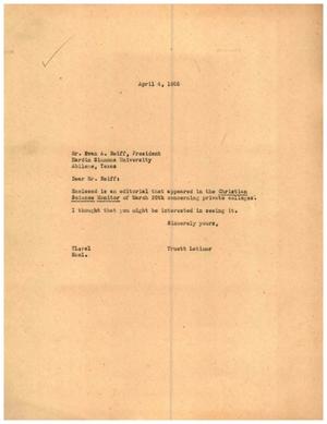 [Letter from Truett Latimer to Evan A. Reiff, April 4, 1955]