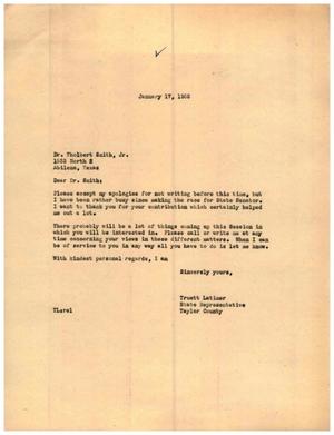 [Letter from Truett Latimer to Dr. Tholbert Smith, Jr., January 17, 1955]
