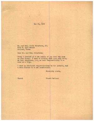 [Letter from Truett Latimer to Mr. and Mrs. Poole Robertson, Jr., May 31, 1955]
