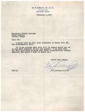 [Letter from W. R. Sibley, Jr. to Truett Latimer, February 4, 1955]