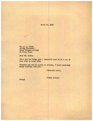 [Letter from Truett Latimer to A. A. Smith, March 31, 1955]