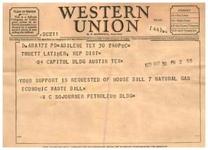 [Telegram from W. C. Sojourner, March 30, 1955]
