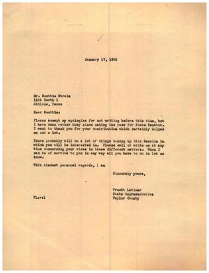[Letter from Truett Latimer to Scottie Strain, January 17, 1955]