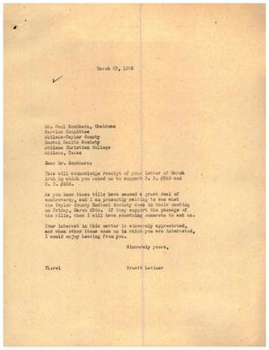 Primary view of object titled '[Letter from Truett Latimer to Paul Southern, March 23, 1955]'.