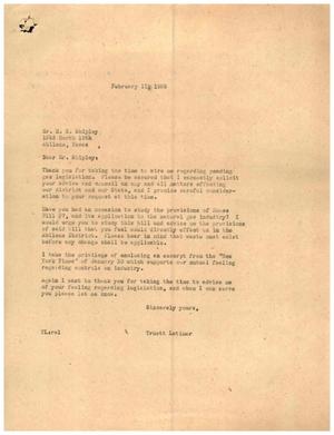 [Letter from Truett Latimer to M. E. Shipley, February 11, 1955]