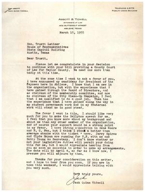 [Letter from Jack Quinn Tidwell to Truett Latimer, March 15, 1955]