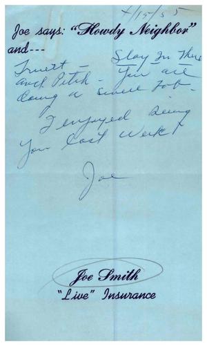 [Letter from Joe Smith to Truett Latimer, April 15, 1955]