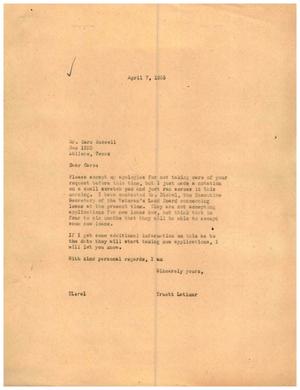 [Letter from Truett Latimer to Caro Russell, April 7, 1955]