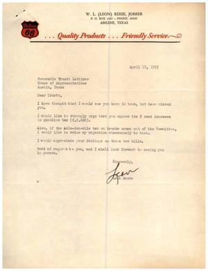 [Letter from Leon Reese to Truett Latimer, April 18, 1955]