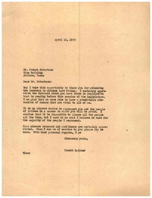 [Letter from Truett Latimer to French Robertson, April 12, 1955]