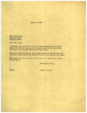[Letter from Truett Latimer to Mrs. W. E. Rehm, March 1, 1955]