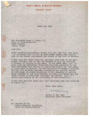 Primary view of object titled '[Letter from Walter B. Van Wart to James W. Yancy, Jr., March 15, 1955]'.