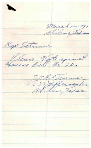 [Letter from J. R. Turner to Truett Latimer, March 24, 1955]