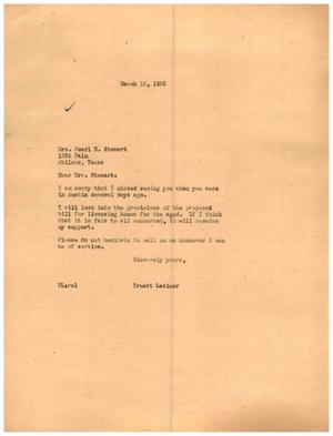 [Letter from Truett Latimer to Mrs. Pearl B. Stewart, March 15, 1955]