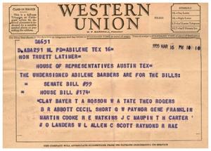[Telegram from Abilene Barbers, March 16, 1955]