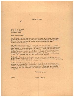 [Letter from Truett Latimer to Mrs. A. R. Oglesby, March 2, 1955]