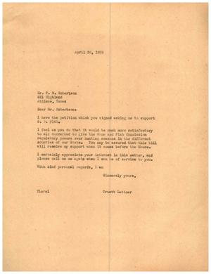 [Letter from Truett Latimer to F. M. Robertson, April 26, 1955]